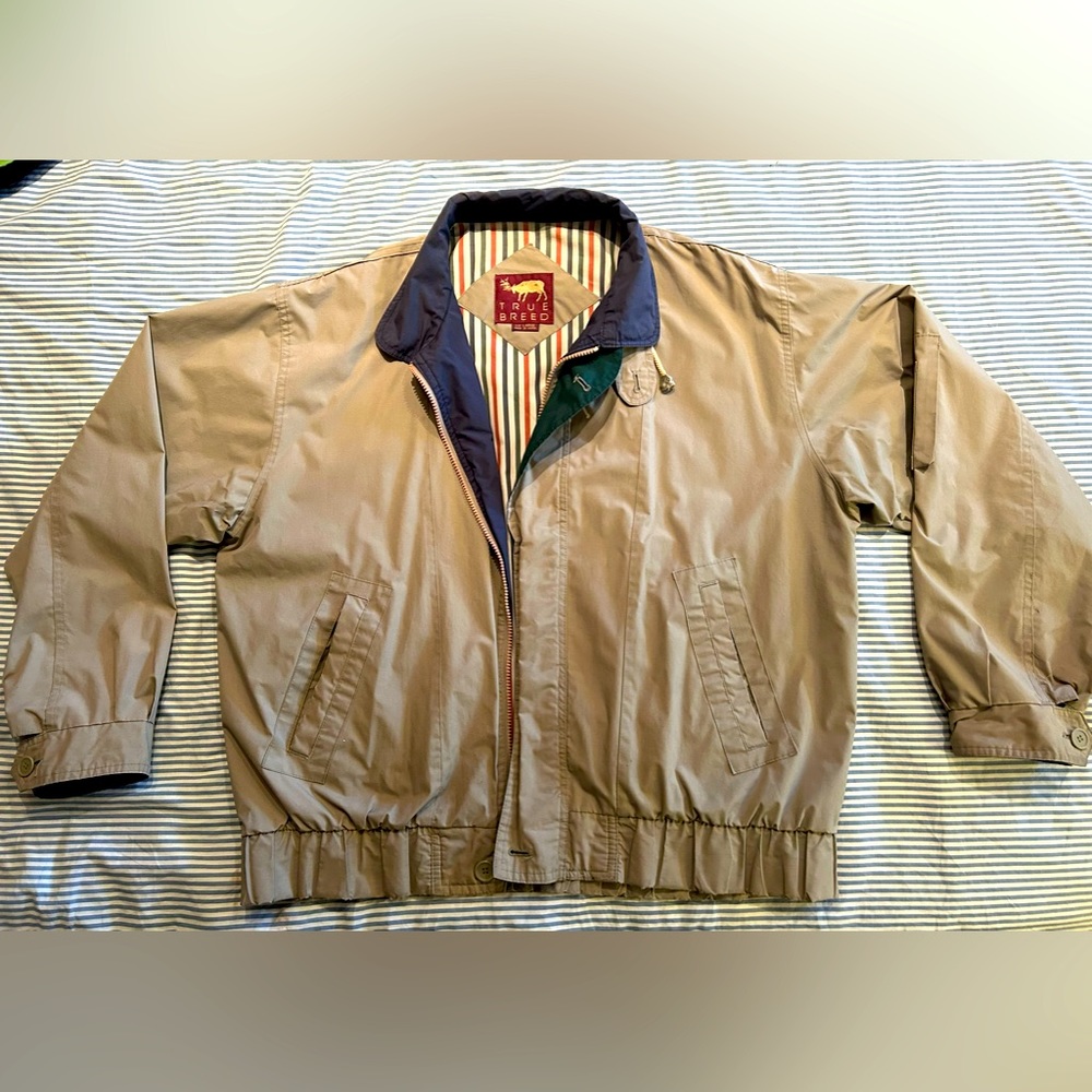 Vintage 80’s / 90s TRUE BREED Tan Bomber Flight Utility JACKET Lined MEN'S Large